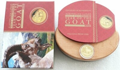2015-P Australia Lunar Goat $25 Gold Proof 1/4oz Coin Box Coa