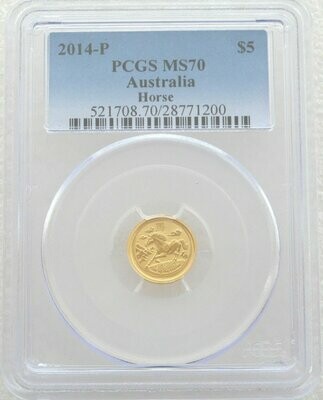 2014-P Australia Lunar Horse $5 Gold 1/20oz Coin PCGS MS70