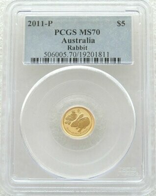 2011-P Australia Lunar Rabbit $5 Gold 1/20oz Coin PCGS MS70