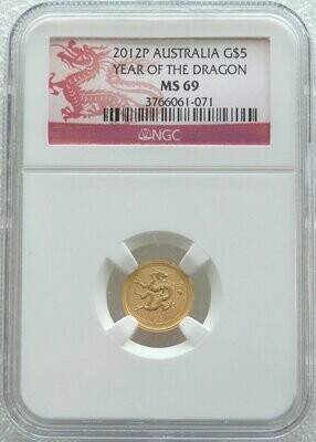 2012-P Australia Lunar Dragon $5 Gold 1/20oz Coin NGC MS69