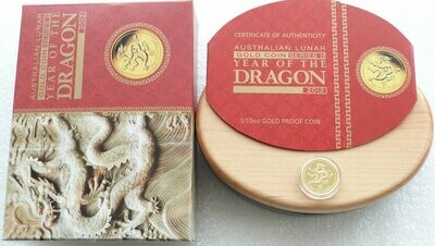 2012-P Australia Lunar Dragon $15 Gold Proof 1/10oz Coin Box Coa