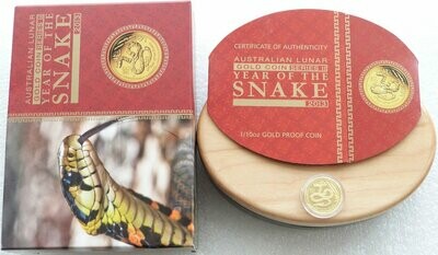 2013-P Australia Lunar Snake $15 Gold Proof 1/10oz Coin Box Coa