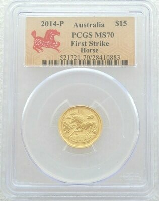 2014-P Australia Lunar Horse $15 Gold 1/10oz Coin PCGS MS70 First Strike