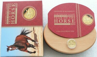 2014-P Australia Lunar Horse $15 Gold Proof 1/10oz Coin Box Coa