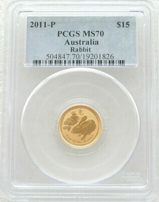 2011-P Australia Lunar Rabbit $15 Gold 1/10oz Coin PCGS MS70
