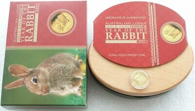 2011-P Australia Lunar Rabbit $15 Gold Proof 1/10oz Coin Box Coa