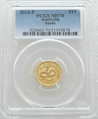 2013-P Australia Lunar Snake $15 Gold 1/10oz Coin PCGS MS70