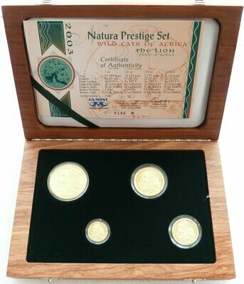2003 South Africa Prestige Natura Lion Gold Proof 4 Coin Set Box Coa - Mintage 698