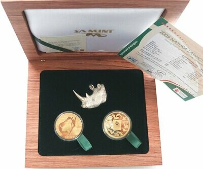 2009-EWT South Africa Prestige Launch Mint Mark Natura White Rhino Gold Proof 2 Coin Set Box Coa