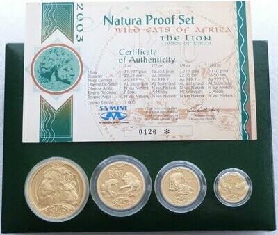 2003 South Africa Natura Lion Gold Proof 4 Coin Set Box Coa