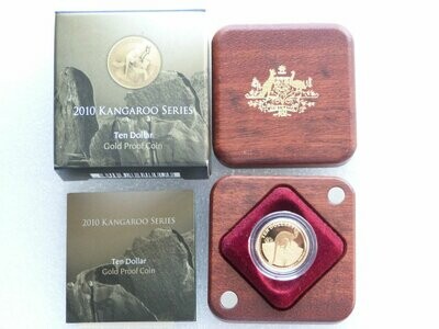 2010 Australia Kangaroo $10 Gold Proof 1/10oz Coin Box Coa