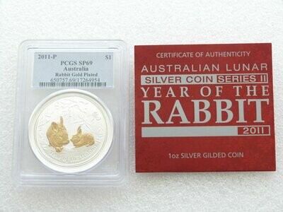 2011-P Australia Lunar Rabbit $1 Silver Gold Coin PCGS SP69