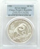 1990-LD China Large Date Panda 10 Yuan Silver 1oz Coin PCGS MS69