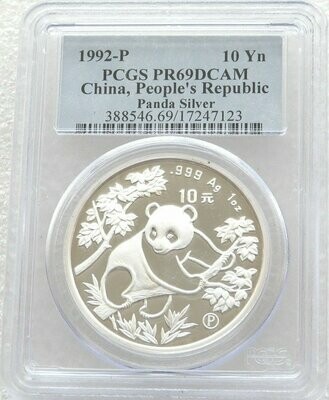 1992-P China Panda 10 Yuan Silver Proof 1oz Coin PCGS PR69 DCAM