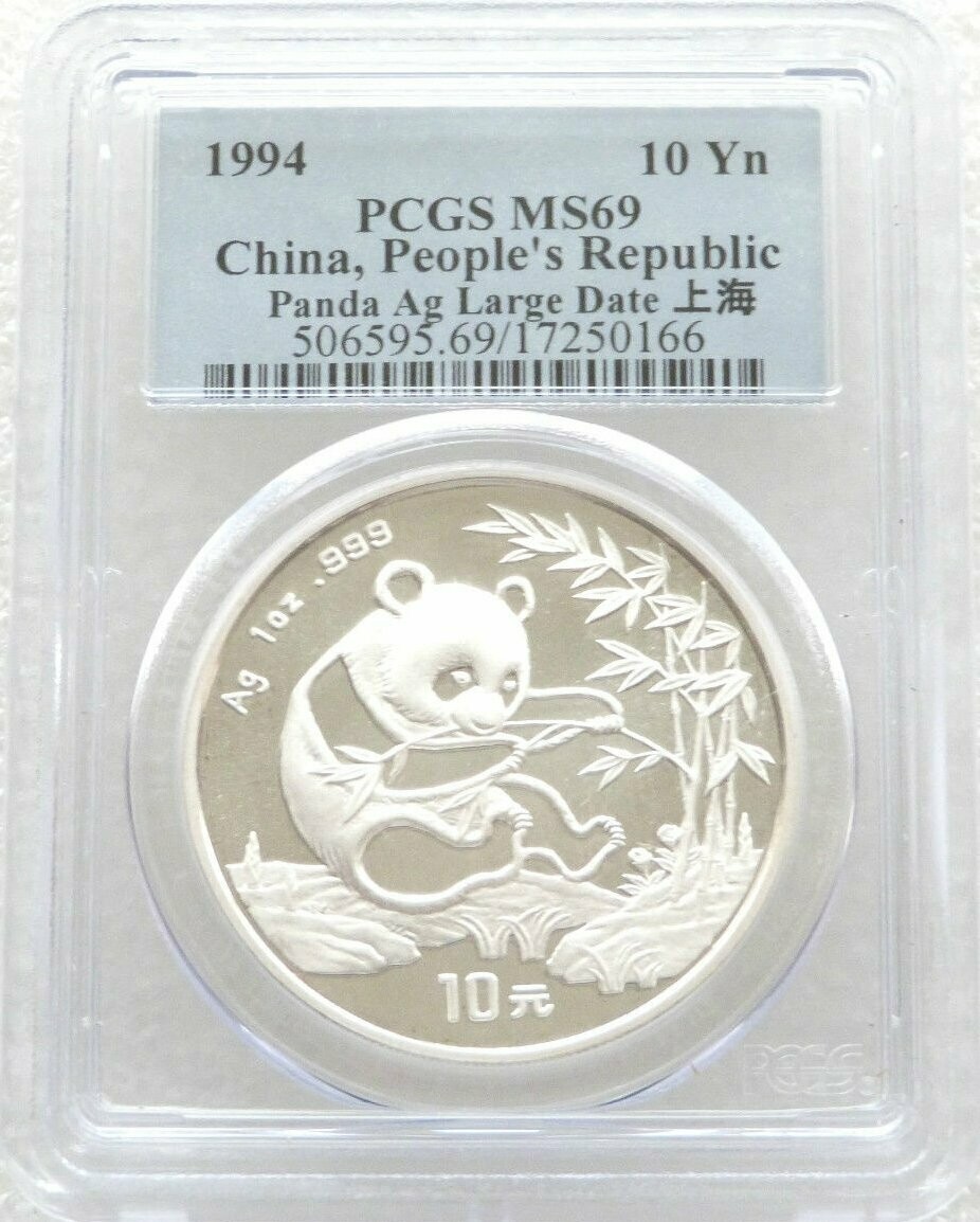 1994-LD China Large Date Panda 10 Yuan Silver 1oz Coin PCGS MS69