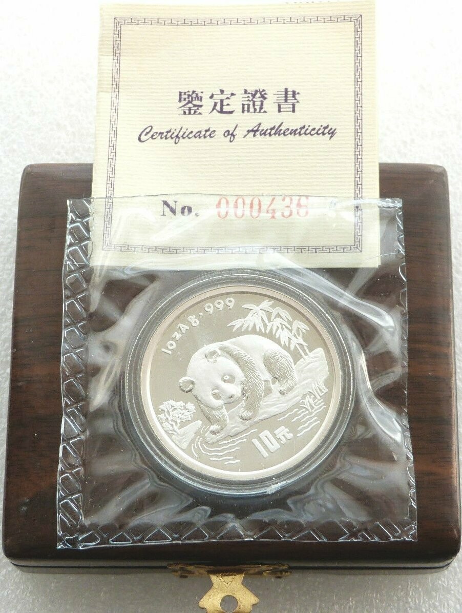 1995 China Panda 10 Yuan Silver Proof 1oz Coin Box Coa