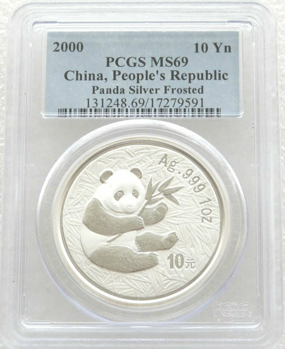 2000 China Frosted Panda 10 Yuan Silver 1oz Coin PCGS MS69