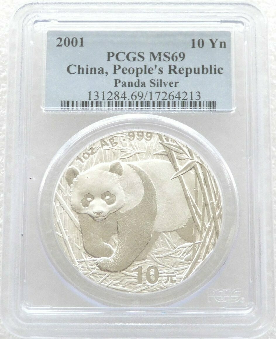 2001 China Panda 10 Yuan Silver 1oz Coin PCGS MS69