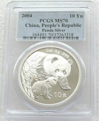 2004 China Panda 10 Yuan Silver 1oz Coin PCGS MS70