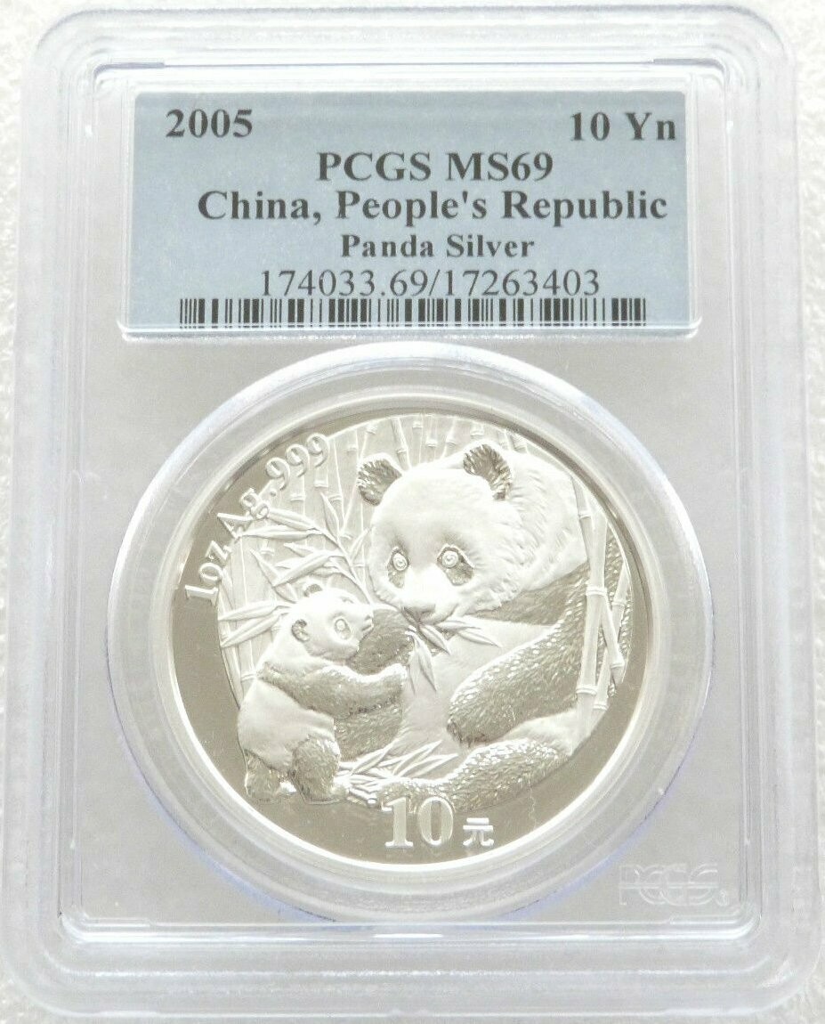 2005 China Panda 10 Yuan Silver 1oz Coin PCGS MS69