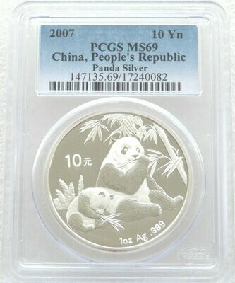 2007 China Panda 10 Yuan Silver 1oz Coin PCGS MS69