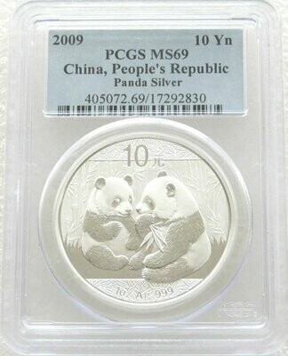 2009 China Panda 10 Yuan Silver 1oz Coin PCGS MS69
