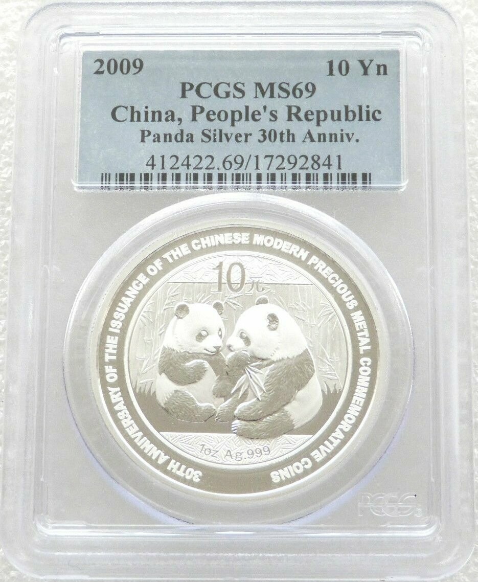2009 China Panda 30th Anniversary 10 Yuan Silver 1oz Coin PCGS MS69