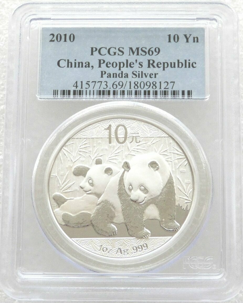2010 China Panda 10 Yuan Silver 1oz Coin PCGS MS69