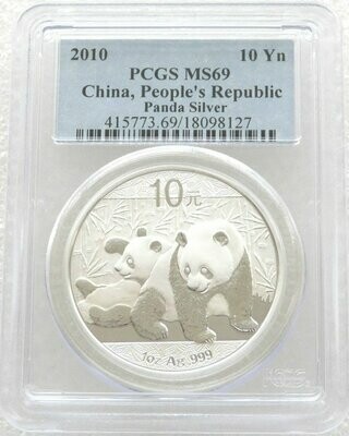 2010 China Panda 10 Yuan Silver 1oz Coin PCGS MS69