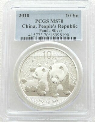 2010 China Panda 10 Yuan Silver 1oz Coin PCGS MS70