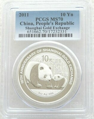 2011 China Shanghai Gold Exchange Panda 10 Yuan Silver 1oz Coin PCGS MS70