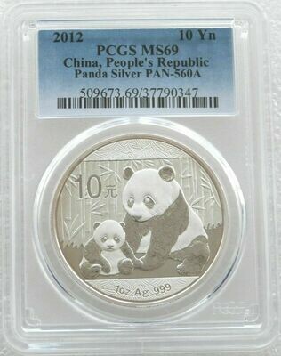 2012 China Panda 10 Yuan Silver 1oz Coin PCGS MS69