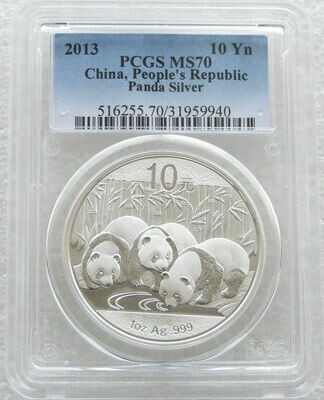 2013 China Panda 10 Yuan Silver 1oz Coin PCGS MS70