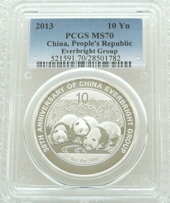 2013 China Everbright Group Panda 10 Yuan Silver 1oz Coin PCGS MS70