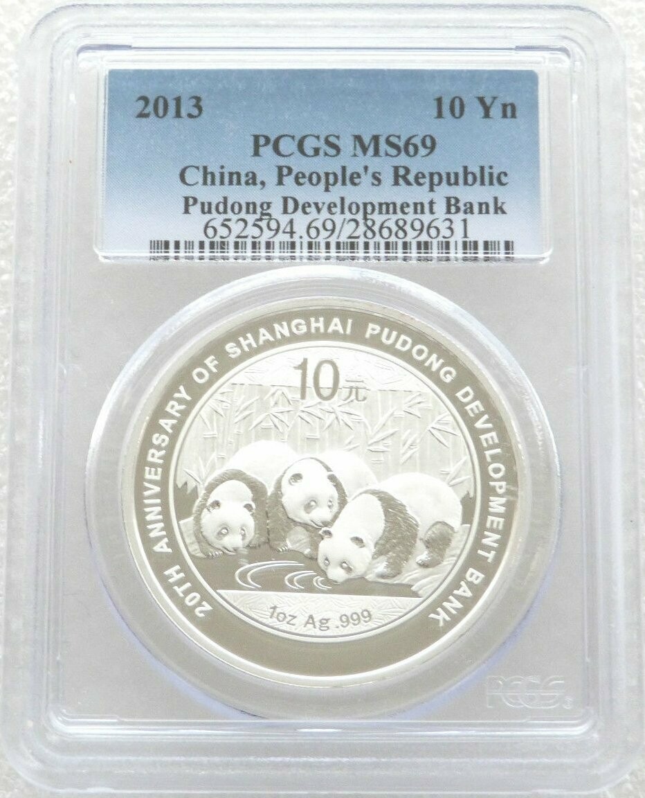 2013 China Shanghai Pudong Bank Panda 10 Yuan Silver 1oz Coin PCGS MS69