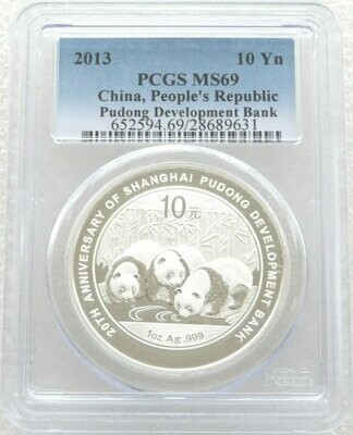 PCGS MS69 China 2015 Silver 1oz Panda Coin 20th Ann Bank of Shanghai 
