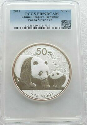 2011 China Panda 50 Yuan Silver Proof 5oz Coin PCGS PR69 DCAM