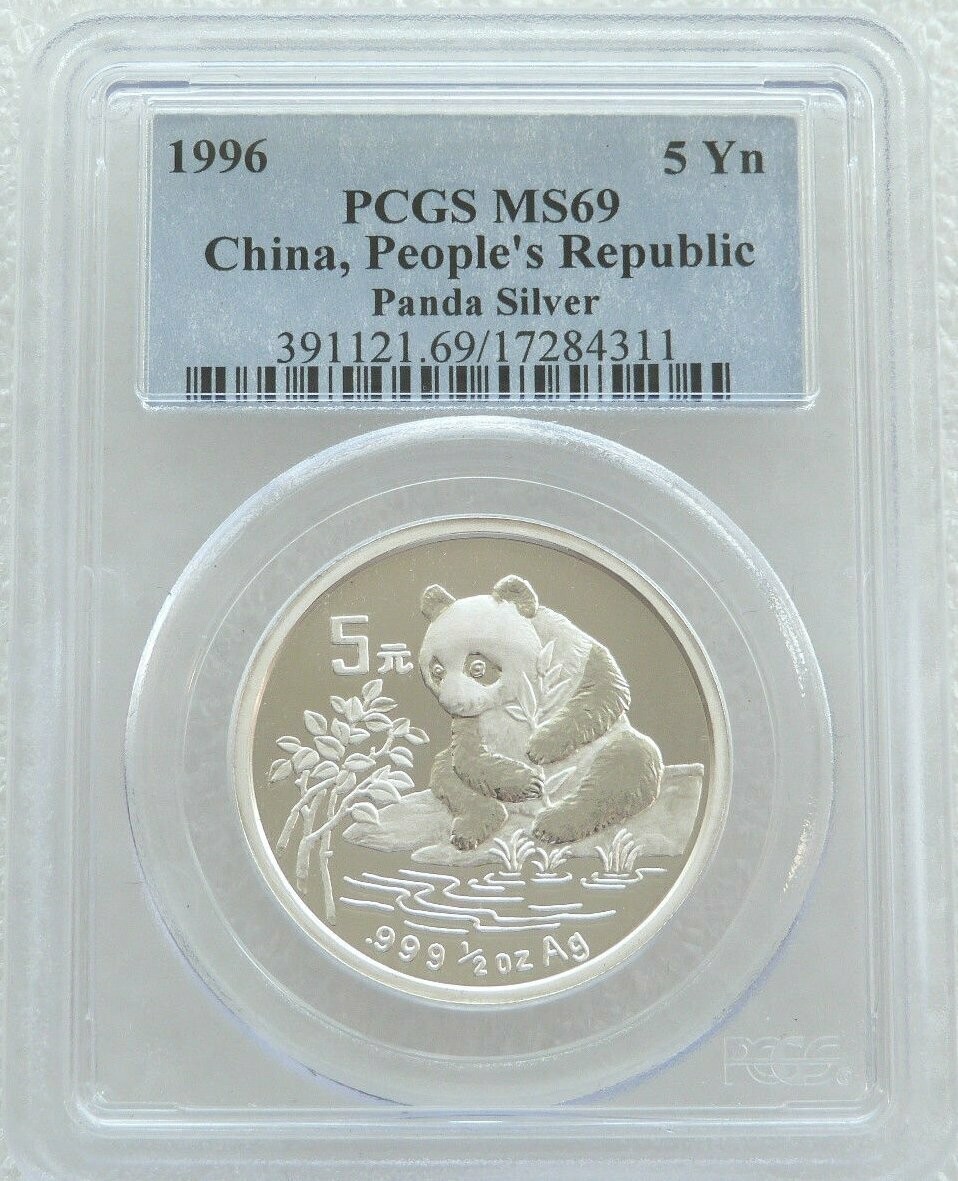 1996 China Panda 5 Yuan Silver 1/2oz Coin PCGS MS69