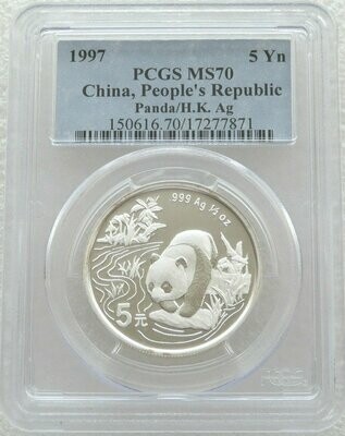 1997 China Hong Kong Expo Panda 5 Yuan Silver 1/2oz Coin PCGS MS70