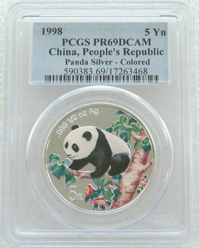 1998 China Panda Colour 5 Yuan Silver Proof 1/2oz Coin PCGS PR69 DCAM