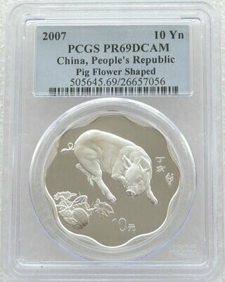2007 China Lunar Pig Flower 10 Yuan Silver Proof 1oz Coin PCGS PR69 DCAM