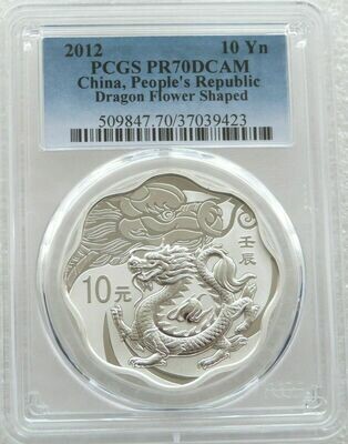 2012 China Lunar Dragon Flower 10 Yuan Silver Proof 1oz Coin PCGS PR70 DCAM