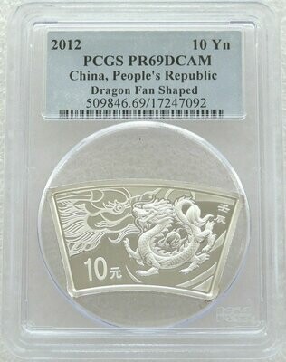 2012 China Lunar Dragon Fan Shaped 10 Yuan Silver Proof 1oz Coin PCGS PR69 DCAM