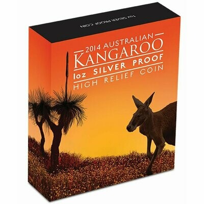 2014 Australia Kangaroo High Relief $1 Silver Proof 1oz Coin Box Coa