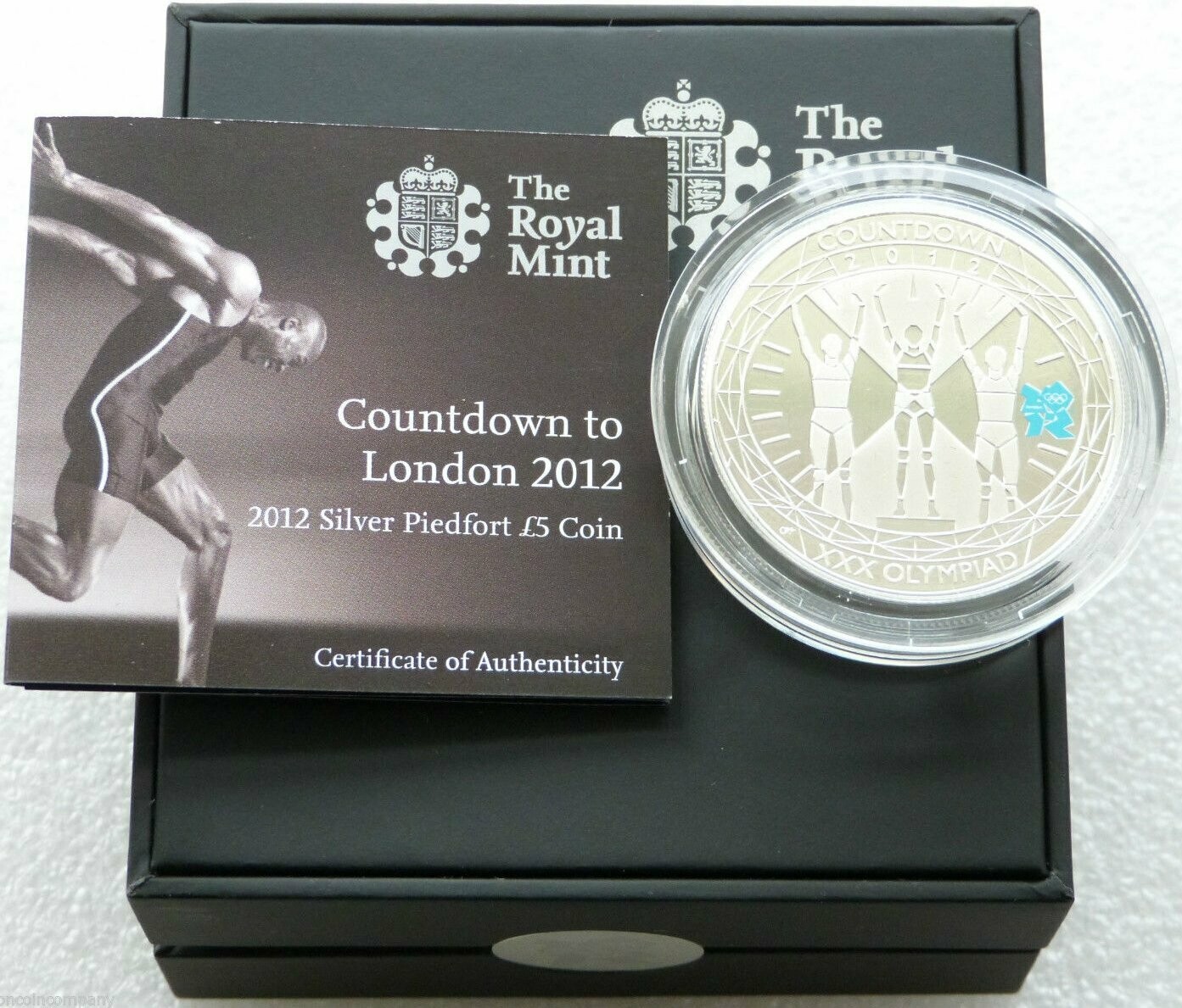 2012 London Olympic Games Countdown Piedfort £5 Silver Proof Coin Box Coa