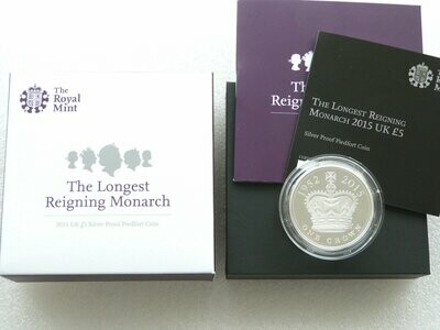 2015 Longest Reigning Monarch Piedfort £5 Silver Proof Coin Box Coa