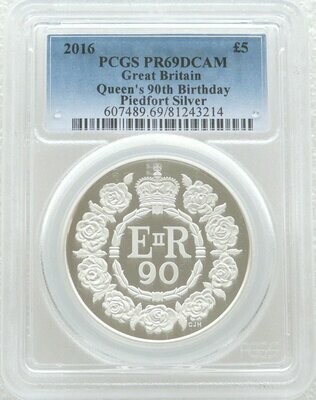 2016 Queens 90th Birthday Piedfort £5 Silver Proof Coin PCGS PR69 DCAM