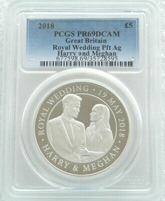 2018 Royal Wedding Harry Meghan Piedfort £5 Silver Proof Coin PCGS PR69 DCAM