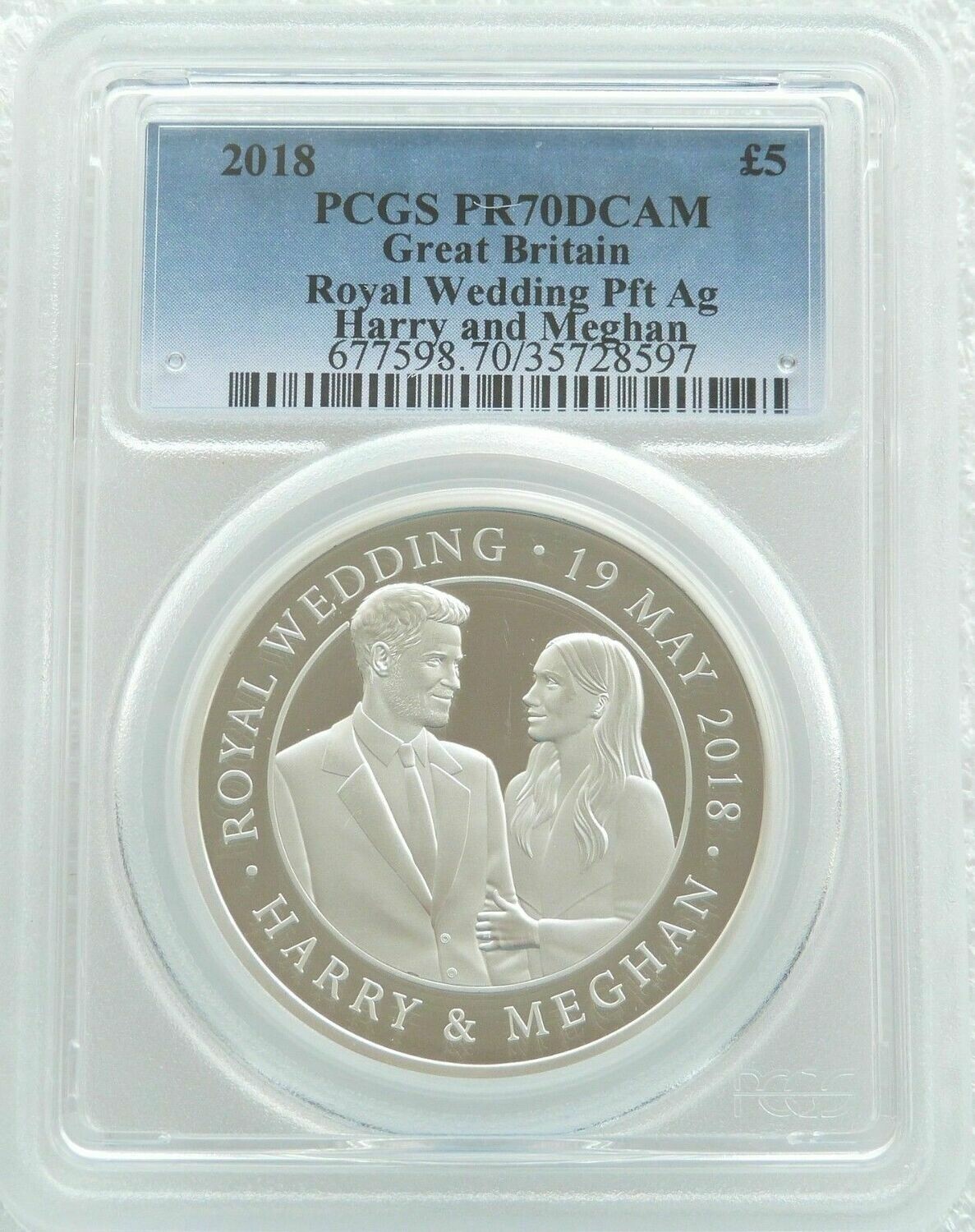 2018 Royal Wedding Harry Meghan Piedfort £5 Silver Proof Coin PCGS PR70 DCAM