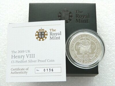 2009 King Henry VIII Piedfort £5 Silver Proof Coin Box Coa